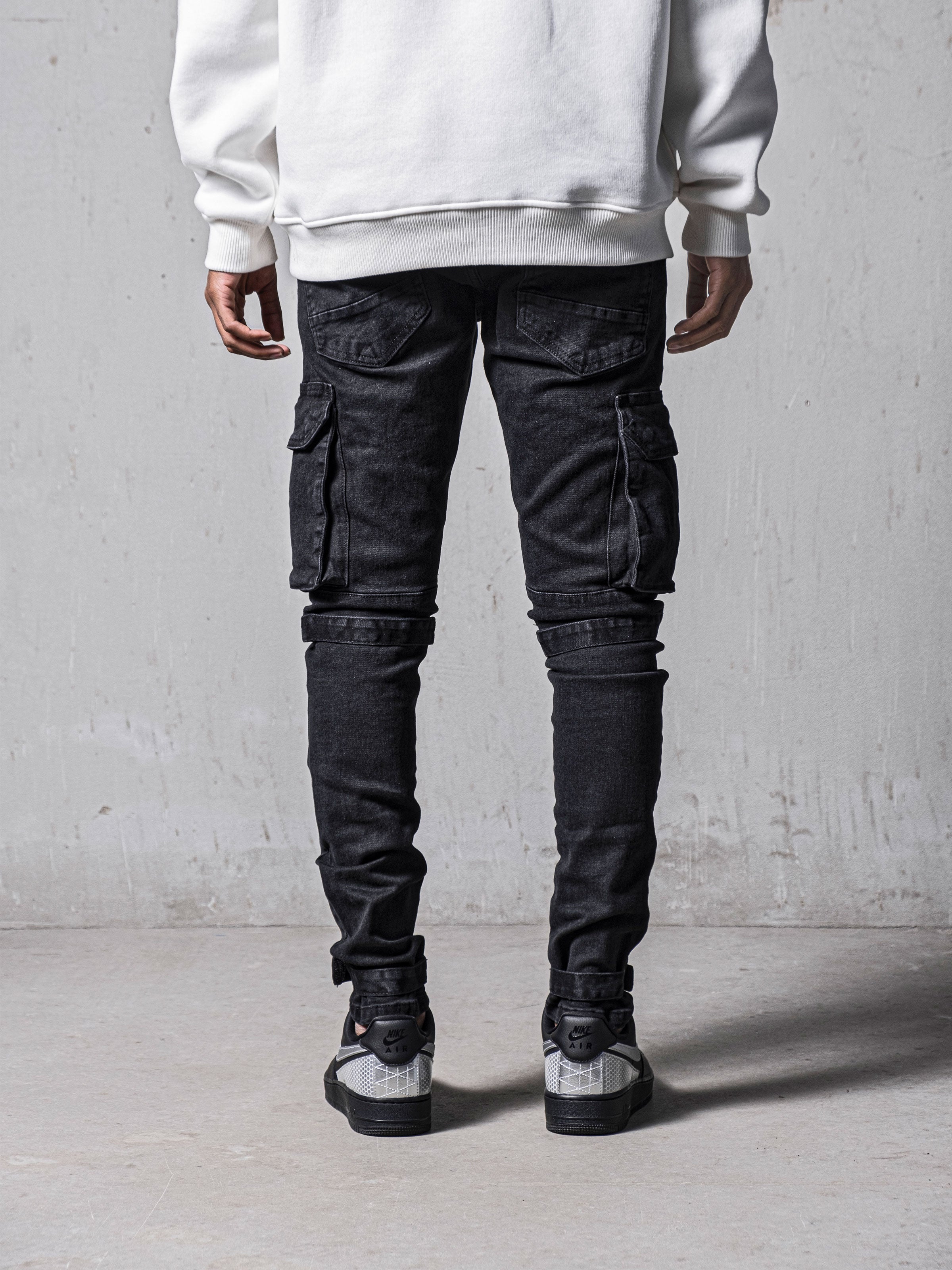 Trendy Plain Black Cargo Pants Men's Multi Flap Pocket - Temu