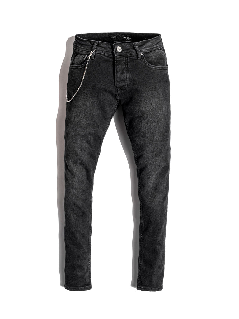 Monocloth Men's Black Skinny Jeans with chain detais 
