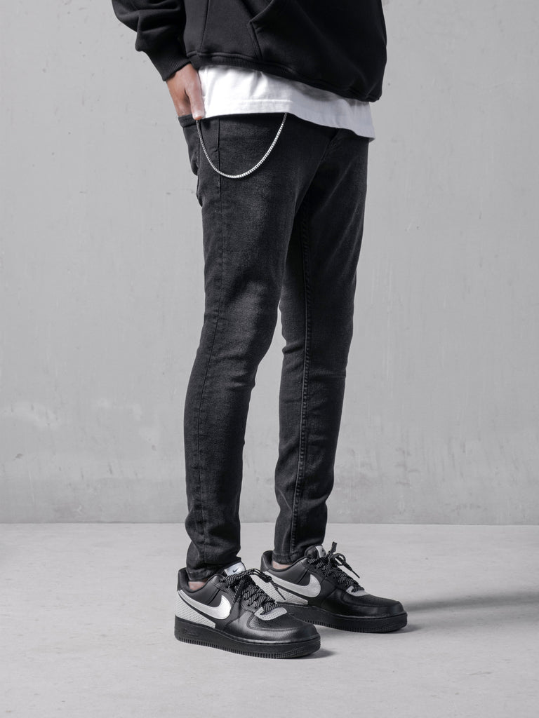 Men's Black Skinny Basic Jeans with chain from Monocloth 