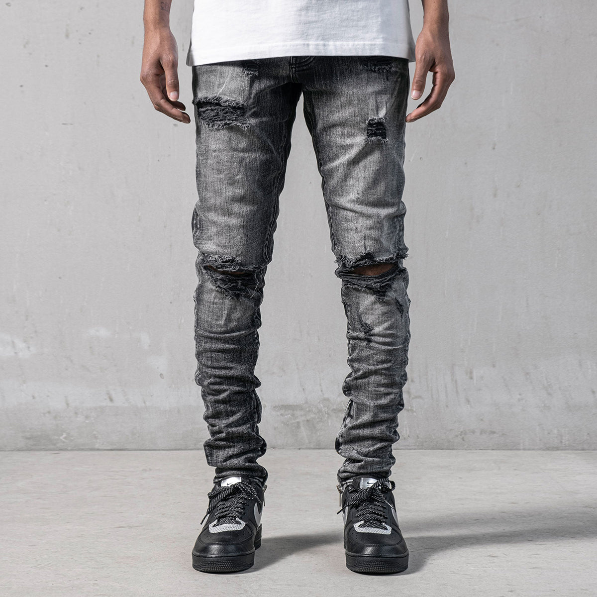 Moto Skinny Fit Drop Crotch Gray Denim Jeans – denimkratos