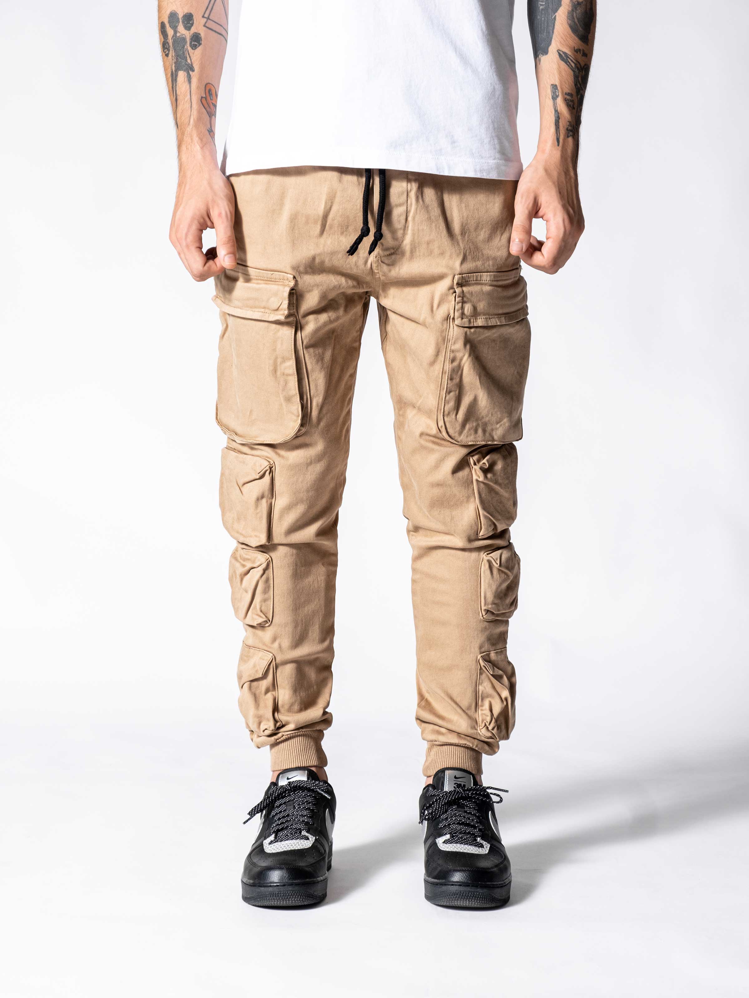 Beige Cargo Pants, Men's Streetwear