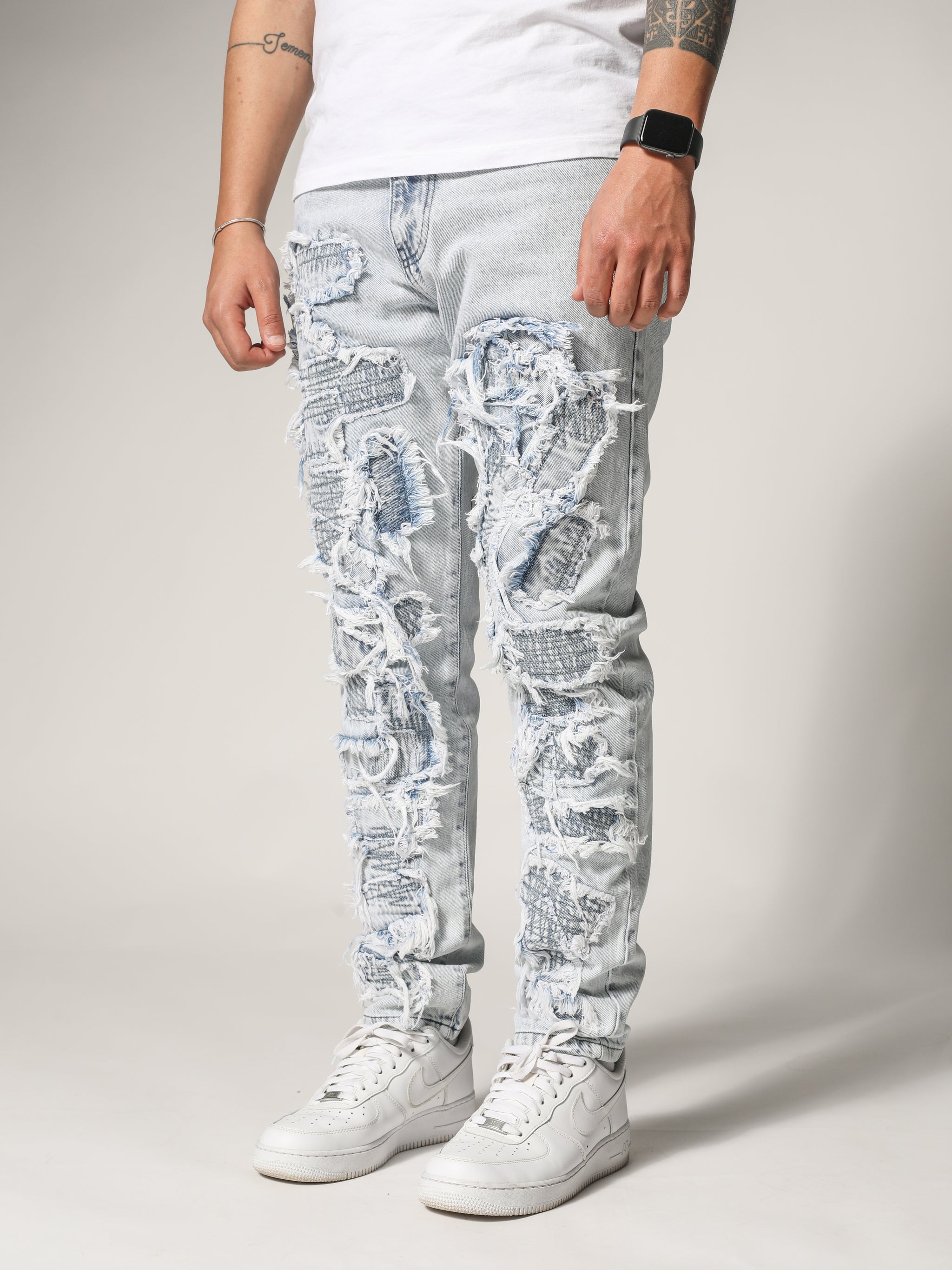 【2plan】Moss stitch denim pants Lilo and Stitch Birthday Skinny Jeans Shorts Denim